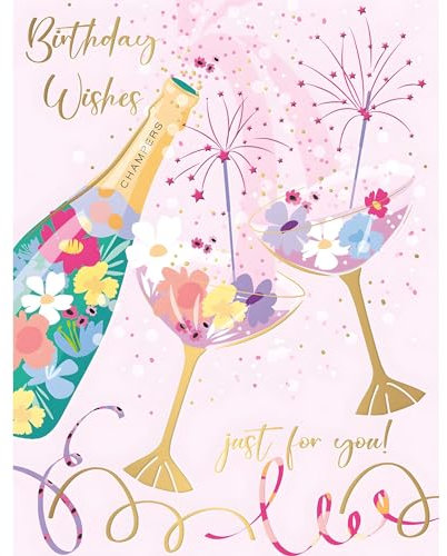 Words N Wishes Tarjeta de cumpleaños femenina – Tarjeta general para mujer – Botella de champán con un acabado en relieve – Ecológica y reciclable