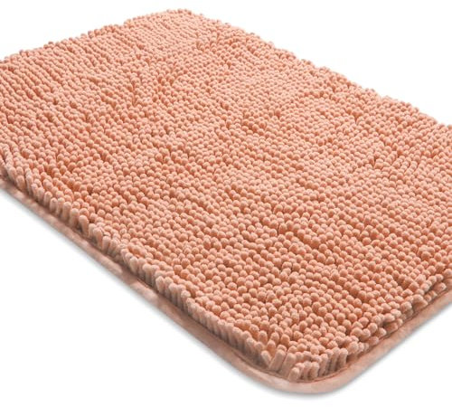 Yeaban Tapis de salle de bain rose poudré - Tapis de bain chenille épais - Absorbant et lavable - Tapis en peluche pour sol de salle de bain, douche, évier - 61 x 91,4 cm