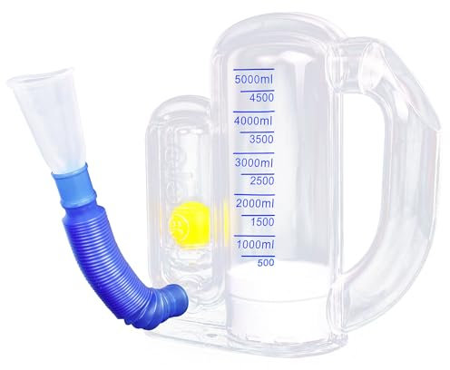 Dispositivo de ejercicio de respiración para pulmones, entrenador de respiración profunda para niños y adultos, medición de volumen de 5000 ml con indicador de caudal.