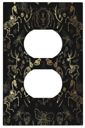 Thsanju Gold Animal Bones Plants Witchy Gothic Oddities Dark Academia 1 Gang Duplex Outlet Covers Decorative Artistic Single Light Switch Cover Electrical Wall Plate Switchplate Faceplate for Bathroom