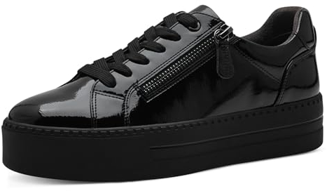 Jana Damen Plateau Sneaker mit Reißverschluss Vegan, Schwarz (Schwarz Lack), 39 EU