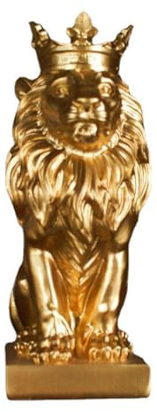 BURLOE Crown Lion King Statue, Skulptur Löwen Nordische Studiendekoration Löwe Dekor Abstrakte Geometrische Skulpturen Harztier Figuren Innen Heimbüro,Gold
