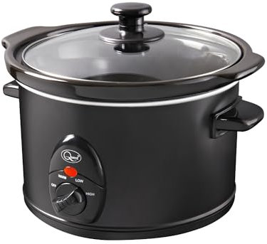 Quest 35269 1.5 Litre Slow Cooker/Compact Stainless Steel / 3 Temperature Settings/Transparent Toughened Glass Lid/Dishwasher Safe Bowl/Black Colour / 120W