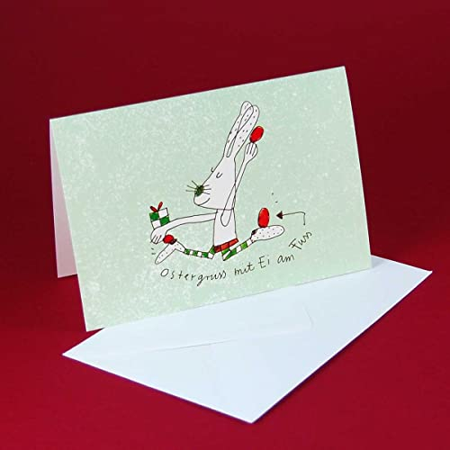 witzige Osterkarte mit Spruch, karindrawings: Ostergruss mit Ei am Fuss, Klappkarte inkl. weißem, gefüttertem Umschlag