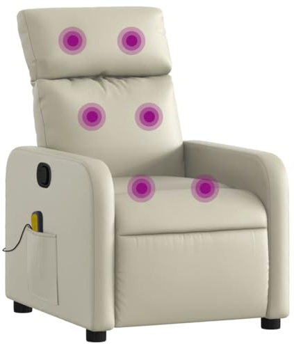 vidaXL Massagesessel, Sessel Verstellbare Rückenlehne Fußteil, Fernsehsessel Relaxsessel mit Liegefunktion, Liegesessel Polstersessel Ruhesessel, Creme Kunstleder