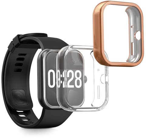 kwmobile Set 2x Custodia Smartwatch Compatibile con Xiaomi Redmi Watch 4 Cover - Case Silicone Protezione Orologio Fitness trasparente/oro rosa