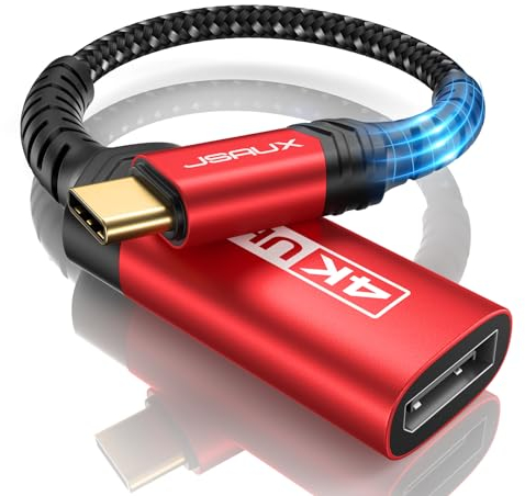 JSAUX USB C auf DisplayPort Adapter 4K@60Hz, USB C zu DisplayPort Kabel Adapter Kompatibel mit iPhone 15 Pro/15, MacBook Pro 2019 2018, Surface Book, Dell XPS, Samsung Galaxy S24 S23 S22 S21-Rot