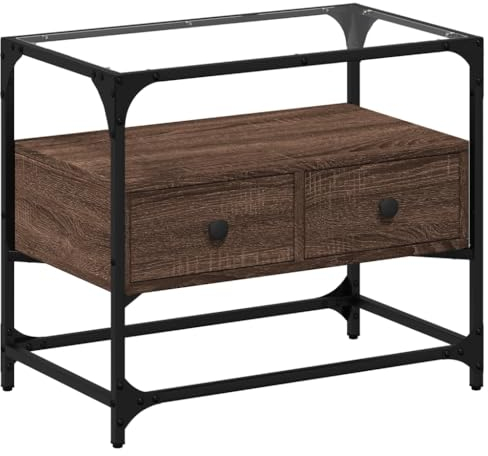 vidaXL TV Schrank, Fernsehtisch mit Glasplatte, Lowboard für Fernseher, TV Möbel Fernsehschrank für Wohnzimmer, Industrie-Design, Braun Eichen-Optik Holzwerkstoff