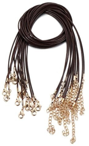 Wambere 10 Stück 1.5mm Geflochtene Gewachste Halskette Mit Anhängerschlaufe Ösen Lederband Kette mit Verschluss Lederband Kette Ohne Anhänger für DIY Handwerk Basteln Schmuckherstellung,Braun
