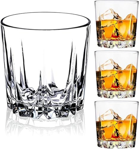 GLASKEY Whisky Gläser 4er set, 300ml Bleifrei Kristall Cocktailgläser,Whiskey Glas für Cocktail Rum Wodka Scotch Gin Cognac Wasser Spülmaschinenfest,Whiskey Glas Männergeschenke für Papa