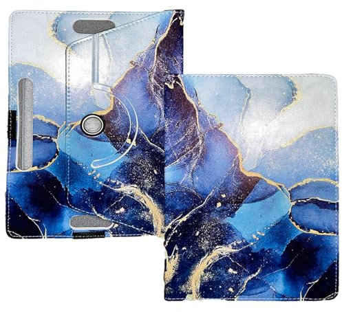 10 inch Tablet Case - Universal Stand Case Folio Cover Magic Leather 360° Rotating Case Fits for ALL 10in Inch & 10.1in Inch Tablets + Stylus Pen (Blue Marble)