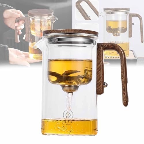 Witchcraft Teapot, Magic Teapot – Kianstier Witchcraft Teapot with Wooden Handle, Enchantipot Magic Tea Pot, Glass Teapot with Strainer, Water Separation Glass Teapot with Wooden Handle (S)
