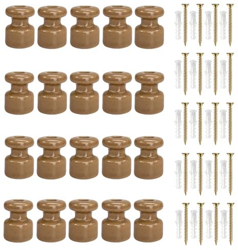 QuirkLz Isolatori per Cavi Trecciati per Installazioni,isolatori in ceramica vintage, set da 20 pezzi, bronzo, Ø18 millimetri, Isolatori ceramica per Cavi Trecciati