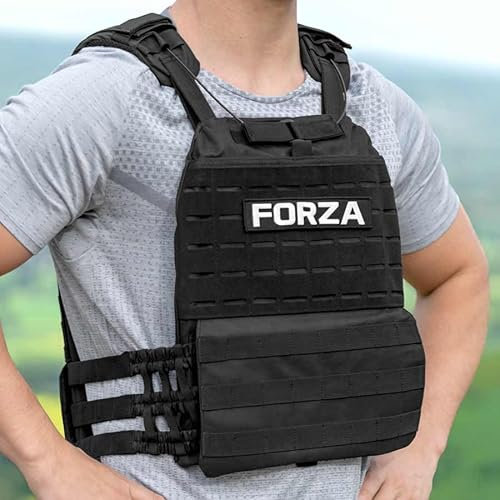 FORZA Tactical Weighted Vest | Adjustable Vest with Weight Capacity Up to 22kg - Ideal for Endurance Training & Conditioning (Black, 20kg)