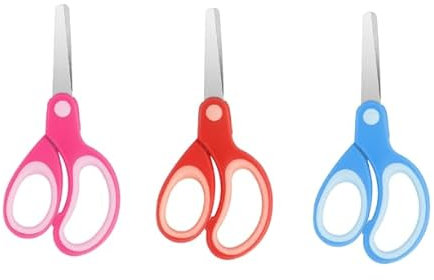 Asdirne Kinderschere, Sicherheitsschere, Bastelschere mit stumpfer Spitze, Edelstahl-Klingen und weichem Griff, ideal für Zuhause und Schule, 13,5 cm, 3 Stück