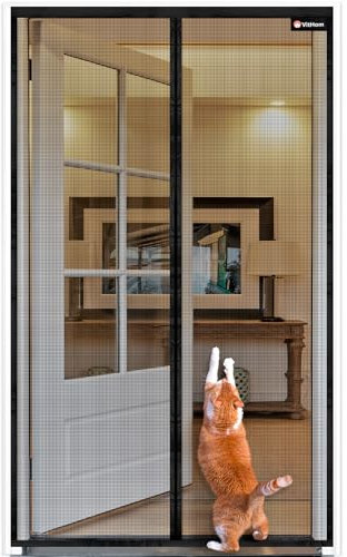 Mosquitera ignífuga magnética para puerta de balcón, material de fibra de vidrio, 90 x 210 cm, imanes más fuertes, para puerta, sin necesidad de taladrar, para puerta de balcón o terraza, color negro