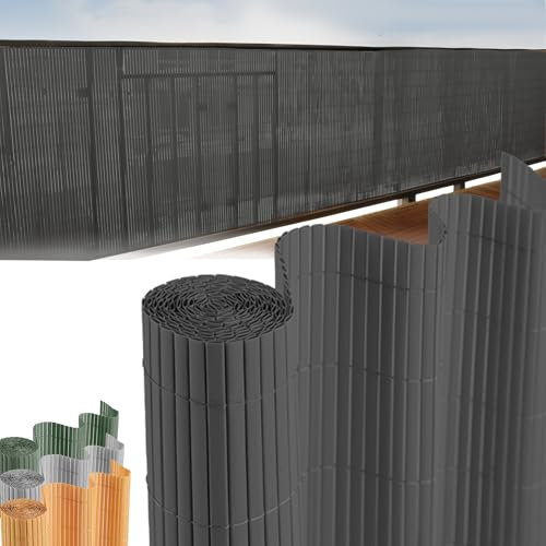 STREND PRO Balkon Sichtschutz | PVC sichtschutzmatte | Antrazit | 0.9m Hoch, 3m Länge | Wetterfester für Privatsphäre, Balkon Windschutz | Balkon Seitensichtschutz ohne Bohren Terrassen