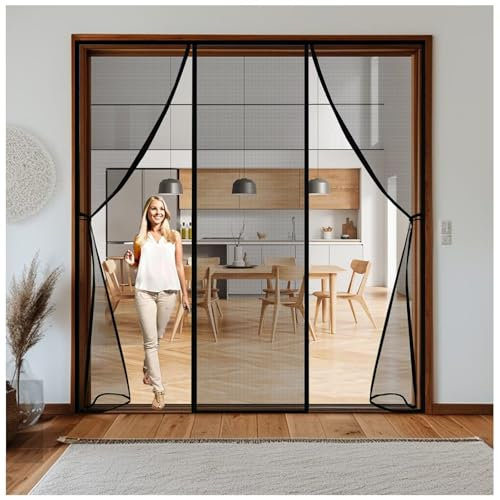 W290xH225cm Rideau Aimanté pour,Store Moustiquaire Moustiquaire Porte Fenetre Fermeture Automatique Portes De Balcon Portes Coulissantes Noir