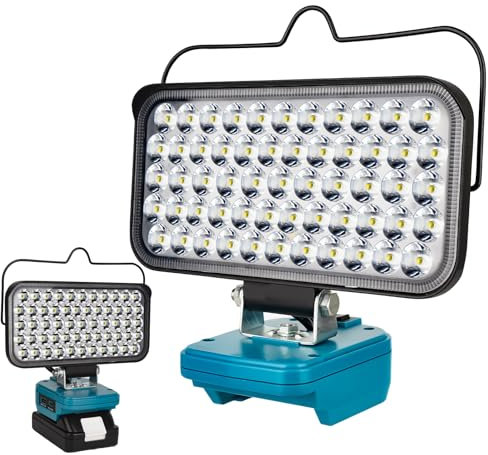 Lampe Led Rechargeable Pour Batterie Makita 18V,120W Baladeuse Lampe 10600LM de Chantier Alimenté Par Pile, Projecteur avec Charge Type C & USB la Randonnée, la Pêche, Chantier(Sans Batterie)