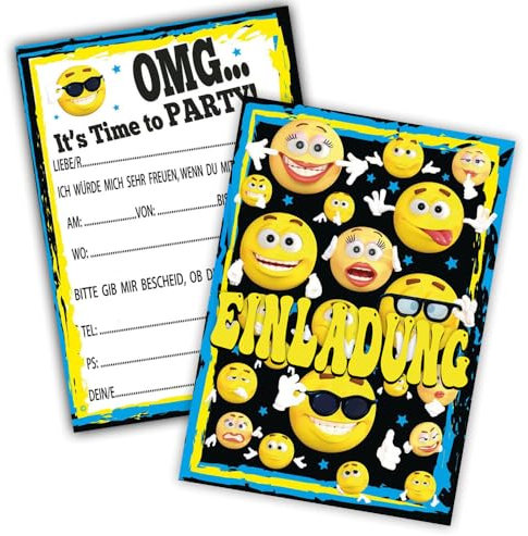 ZELAITE Einladungskarten Für Kindergeburtstag: 12 Smiley Einladungskarten Zum Kindergeburtstag – Perfekte Partyeinladungen Für Einen Spruchhaften Geburtstag! (B)
