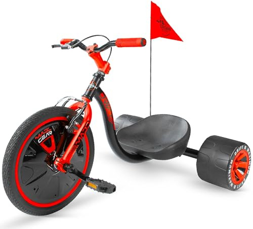 MGP Madd Gear Drift-Dreirad für Kinder ab 5 Jahren (Schwarz/Rot) | 16-Zoll-Vorderrad mit verstellbarem Sitz, Stahlrahmen, Slick-Drift-Hinterrädern und Sicherheitsfahne