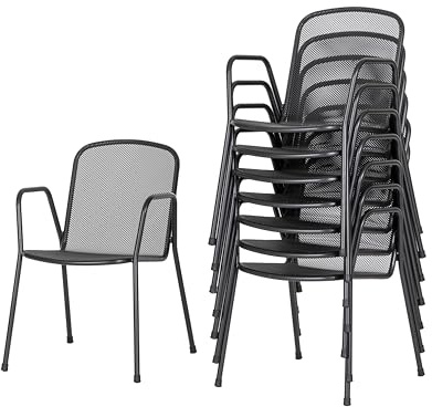 acamp Stapelsessel 8er Set | Streckmetall | Wetterfest | Nanotech-Beschichtung | Rostschutz | Komfortabel | Anthrazit | 54x60x82cm