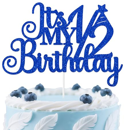 Aumccxz Tortenaufsatz mit Aufschrift It's My 1/2 Birthday, Party-Dekoration, für 6 Monate, Blau