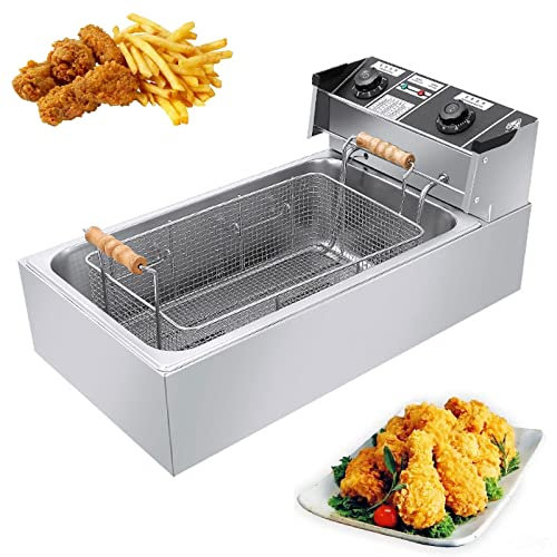 SFNIOKFG 3200W Electric Deep Fat Fryer, 22L Stainless Steel Fryers with 50-300°C Adjustable Temperature, Safety Cut-Out, Easy Clean Removable Basket for Commercial Countertop