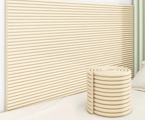 Dicke Wandkissen, weiche Anti-Kollisionspaneele, Kopfteil zum Abziehen und Aufkleben, für Schlafzimmer, Spielzimmer, Nachttisch, Wärmedämmung, Beige, 20 cm x 2 m, 6 Stück