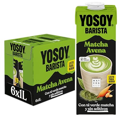 YOSOY Barista Matcha Bebida Vegetal - matcha latte con avena, sin azúcares añadidos, pack de 6 x 1L