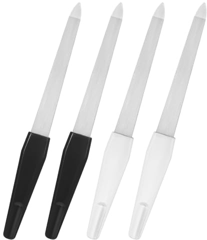 Mynoozi 4 PCS Metal Nail Files, Plastic Handle Double Sided File Plates, Stainless Steel Manicure File, Nail Art Nail File (Black, White)