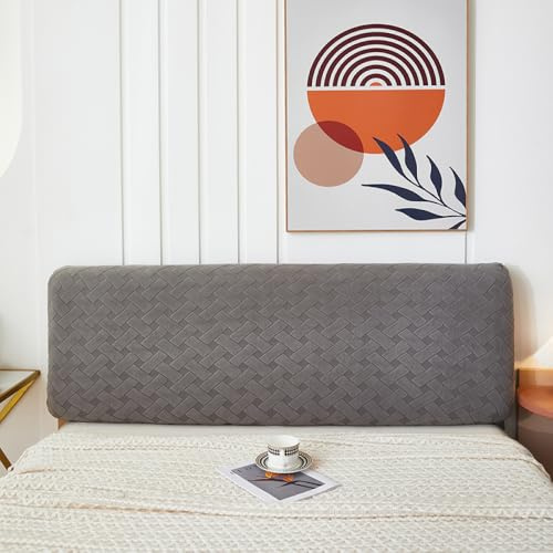 JANMEYO Headboard Cover Solid Elastic Headboard Wrap All-Inclusive Headboard Dust Cover Headboard Slipcover Modern Universal Headboard Protector Cover Bedroom Decoration-Dark Gray||220cm