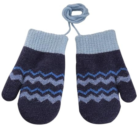Gants d'hiver suspendus pour enfants de 1 à 4 ans - Moufles pour bébé garçon et fille - Polaire chaude - Avec bande - Pour tout-petits - Vague épaisse - Gants tricotés avec cordon pour jouer, courir