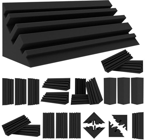 TroyStudio Bassfallen – 24 Stück 10,2 x 10,2 x 30,5 cm dichte dicke Studio-Bass-Schaumstoffecke, akustische Behandlungsplatte absorbiert Echohall, Niederfrequenz-Schallabsorber für Musikzimmer