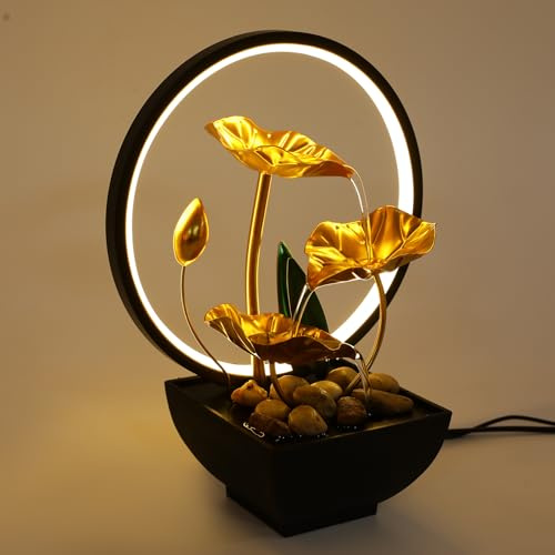 Indoor Tischbrunnen Zimmerbrunnen mit Licht, Tischbrunnen Wasserfall Moderne Deko mit Geräuschloser Pumpe, Entspannung Meditationsdekoration für Haus, Büro (22x13x28cm)