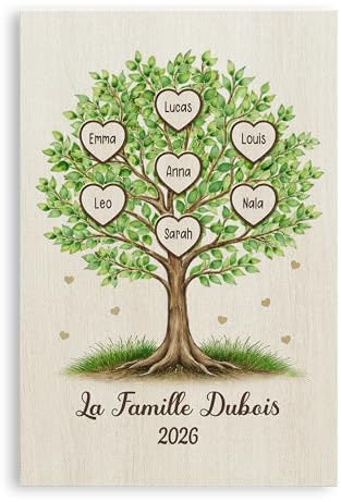 Cadeau Plus Toile Personnalisée - Arbre De Vie Famille - Toile avec prenom, tableau de famille personnalisé (Modèle #5)