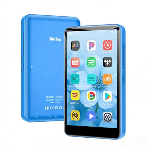 Lecteur MP3 80 Go avec Bluetooth et WiFi, Diofox Lecteur MP3 Spotify, Lecteur MP4 Android Kinder à écran Tactile 4,0 Pouces, Radio FM, Amazon Music, Play Store, Lecteur de Musique en Streaming