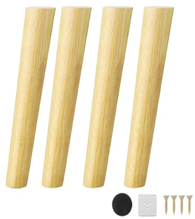 Lot de 4 Pieds de Meubles en Bois Massif de 60 cm avec plaques de Montage, vis et projecteur for canapé, Armoire, Ottoman(Natural Color-Angled Legs)