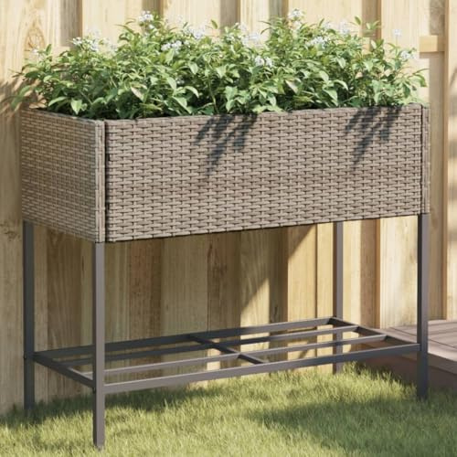 Lumanois Jardinière avec étagère Gris résine tressée Pelouses & Jardins Gris,366386
