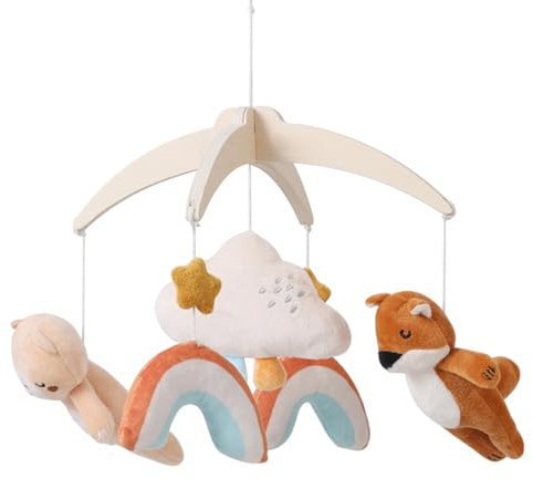 Baby Mobile Holz für Babybett, Regenbogen Wolke mit Plüsch Bär, Fuchs Mobile Baby, Mobile Baby Windspiel für Jungen und Mädchen, Kinderzimmer Deko Geschenk Neugeborenen(Regenbogen)