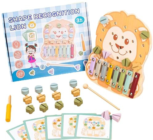 Generisch Shape Sorter Toy - Shape Sorting Toy, Screw Tightening Piano Board | Natural Wood Cartoon Animal Pegboard 740g Interactive Sensory Fine Motor Skills Learning Game for Kids Girls Preschool
