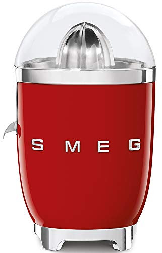 Smeg CJF01RDUK Retro 50's Style Citrus Juicer with Lid, Stainless Steel Reamer and Strainer, Anti-Drip Spout, Red