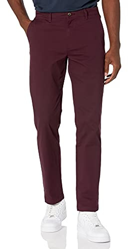 Amazon Essentials Men's Straight-Fit Casual Stretch Khaki, Burgundy, 36W x 29L