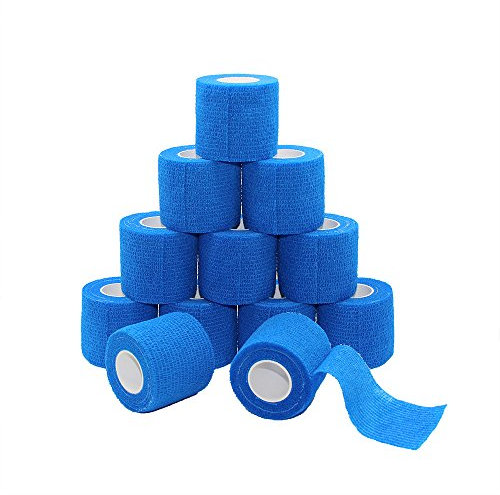 Fuluning, 12 Stück, 5,1 cm X 5 Meter Tapeverband, selbsthaftend Tape, Sportbandage stark Sport Tape für Handgelenk, Knöchel Verstauchungen und Schwellungen, Selbsthaftende Bandage Rollen, blau Farbe