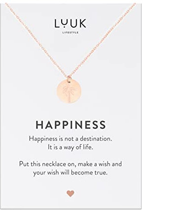 LUUK LIFESTYLE Wasserfeste Edelstahl Halskette mit Anhänger, moderner Schmuck, Geschenkidee für Damen, Glücksbringer für Frauen, feminin & filigran, Kette mit Palme I Sommer, roségold