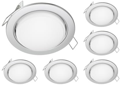 ledscom.de 6 Stück Einbaustrahler Zobe flach chrom matt rund + LED Lampe 644lm weiß 3-Stufen Dimmen ohne Dimmer mit Lichtschalter 107mm Ø Lochkreis 90mm Ø