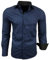 Subliminal Mode - Chemise Homme Bicolore uni Manches Longues Coupe Slim Business RN44,S,Bleu Marine