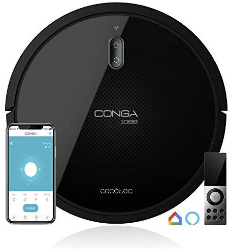 Cecotec Robot Aspirateur Conga 1099 Connected. 1400 Pa, Alexa et Google Home, Brosse Spéciale pour Les Poils d'animaux, Télécommande, Mur Magnétique.