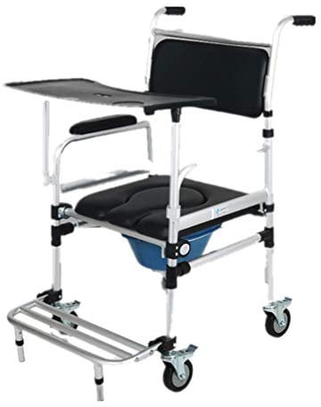 Toilettenstuhl Fahrbarer Toilettenstuhl Nachtstuhl,Fahrbarer Duschstuhl Mit Sitzkissen,Bremsen und Pedalen Belastbarkeit Bis 180 kg Ausgestattet mit Einem Essteller