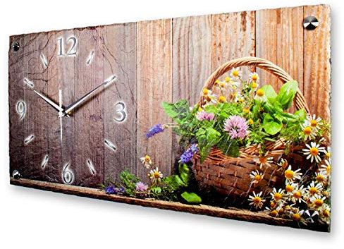 Designer-Wanduhr Kamille & Klee aus Stein mit Zeigern aus gebürstetem Aluminium - Designeruhr aus Stein mit flüsterleisem Uhrwerk (Kamille & Klee, leises Funkuhrwerk)